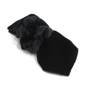 Chanel Barrette Ribbon Black Satin Velor Width 19cm Logo mark Hair Jewelry - Picture 1 of 10
