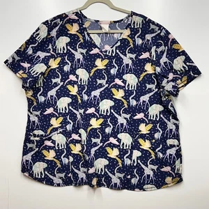 Scrubstar 3XL Multicolor Safari Animal Print Scrub Top Medical Uniform - Picture 1 of 12
