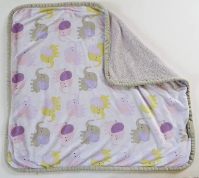 Manta bebé elefantes amarilla gris y púrpura 27,5 x 30" Mantas y más allá Foto 1 de 4
