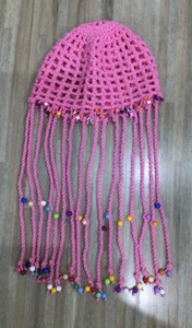 orientalische Häkelmütze Fasching Bauchtanz rosa mit Perlen - Bild 1 von 1