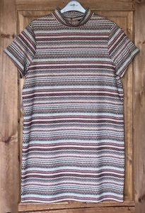 M&CO multicoloured stretchy stripe squares high neck knitted dress, 16P - Picture 1 of 10
