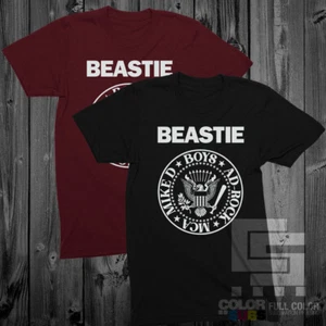 BEASTIE BOYS RAMONES mash up screen printed t-shirt hip hop punk rock black tee - Bild 1 von 3