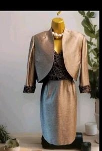 PRÉCIS Size 12 Black & Gold Lace Trim Dress & Bolero Jacket Mother Of Bride Suit - Picture 1 of 13