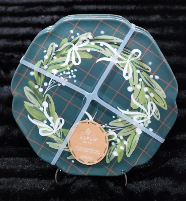 "4 guirnalda de melamina Aspen 11"" plato de cena verde rojo blanco coqueta lazos acebo" Foto 1 de 4