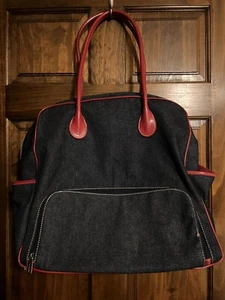 Vintage Nine West Denim & roter Lederkoffer Seesack/Fitnesstasche 16 Zoll x 16 Zoll x 8,75 Zoll - Bild 1 von 11