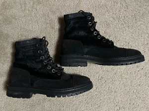 AllSaints Mens PONY HAIR Leather Lace Up Combat Boots ZIP Black Sz Eu 41 Us 8 - Picture 1 of 17
