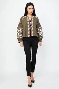 RD & Koko Jacket Womens Size Large Green Embroidered Boho Long Sleeve - Picture 1 of 13