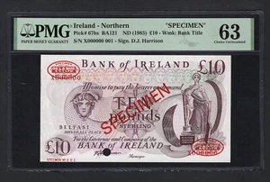 Northern Ireland 10 Pounds ND(1985) P67bs Specimen N.1 Uncirculated Grade 63 - Picture 1 of 2
