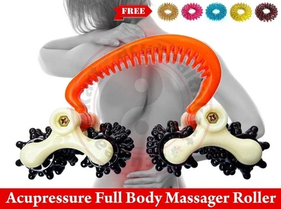Pain Reliever Acupressure 4 Car Wheels Body Roller Massager With 10 Sujok Rings - Image 1 of 4