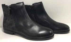 ECCO Touch Women’s Black Leather Ankle Boots Snake Accent Side Zip 40 US 9-9.5 - Picture 1 of 16