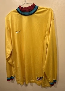 Vintage 90s Nike Long Sleeve Yellow Soccer Jersey Men SZXL Made In USA - Picture 1 of 6