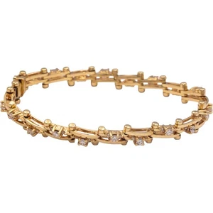 14k Yellow Gold 1.50CT VS Round Cut Diamond Fancy Formal Link Bracelet - Picture 1 of 6
