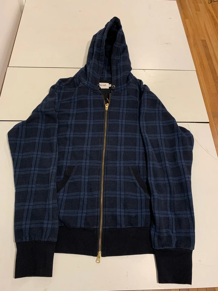 Moletom com capuz Diamond Supply 2XL azul marinho xadrez zíper completo skatista vintage streetwear retrô - Imagem 1 de 4