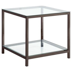 Trini 1-shelf Glass Top Side End Table Black Nickel Black Nickel 24" x 26" x 23" - Picture 1 of 3