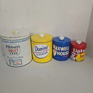 Set of 4 Nesting Canisters - Pillsbury Domino Sugar Maxwell House Coffee Lipton - Picture 1 of 5