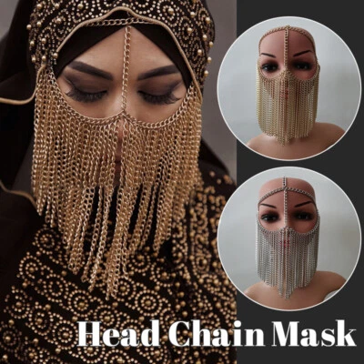 Women Veil Mask Handmade Headwear Rhinestone Tassel Luxury Party Dance Jewelry - Image 1 of 4