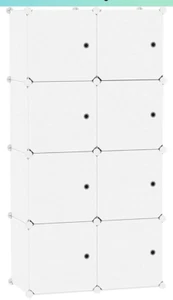 Cube Storage Organizer W Doors 8-Cube Shelf Closet Transparent White Plastic - Picture 1 of 8