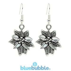 Pendientes colgantes Bluebubble FELIZ NAVIDAD plata Poinsettia novedad diversión festiva - Imagen 1 de 3