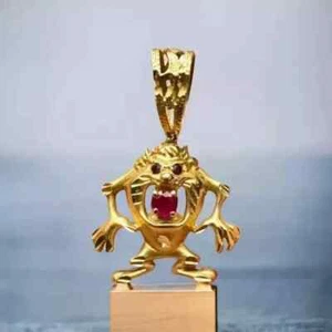 1.00Ct Oval Cut Lab-Created Ruby Tasmanian Devil Pendant 14k Yellow Gold Plated - Picture 1 of 8