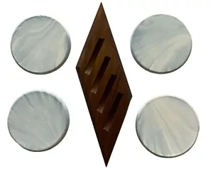 Stone Coasters MARBLE BLUE Set Of 4 with WOOD STAND!! Vintage BRAND NEW! - Picture 1 of 4