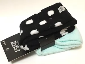 NEW VICTORIA'S SECRET PINK TURQUOISE BLACK WHITE POLKA DOT CREW SOCKS 2 PAIR SET - Picture 1 of 5