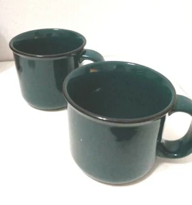 Taza de té de café Ironstone verde oscuro con adorno marrón conjunto de dos (2) sin marca - Imagen 1 de 5
