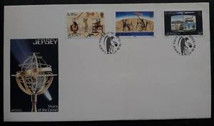 1986 Jersey Hailey's Comet FDC ties 3 Stamps cd Jersey - Picture 1 of 2