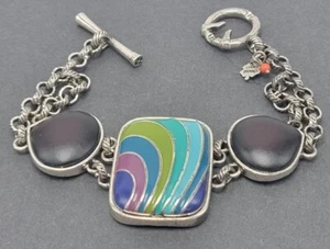 Lucky Brand silberfarbenes Kettenarmband blaugrün schwarz grün Pflaume Emaille EUC - Bild 1 von 13
