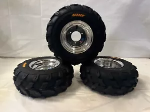 Honda ATC 70 DWT Polished Front Rear 18" Tires Rims Wheels 18x9.5-8 Sunf A003 - Picture 1 of 10