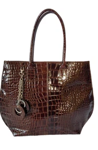 Designer Leder Handtasche Kroko-Prägung groß in braun Made in Italy NEU - Bild 1 von 20