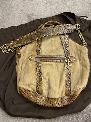 Roberto Cavalli - Cabelo de pônei e bolsa de ombro de couro em relevo de crocodilo - Autêntica - Imagem 1 de 4