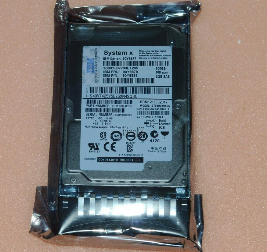 IBM 90Y8877 90Y8878 90Y8881 IBM 300GB 10K 2.5 SAS II 6 GB/PS HARD DRIVE - Image 1 of 3