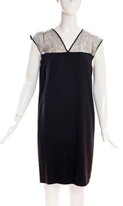 FENDI Black Gold Sparkle Sheer Mesh V Neck Sleeveless Pull On Shift Dress IT 44 - Picture 1 of 11