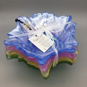 x4 Akcam Sunflower Dessert Glass Bowl Set Iridescent Blue Green Pink Yellow NEW - Picture 1 of 9