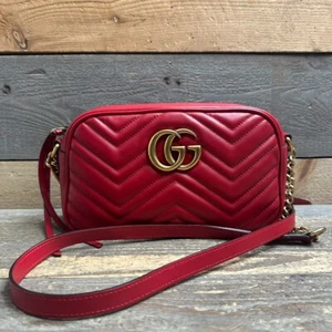 Gucci GG Marmont Matelassé Red Leather Camera Bag - Picture 1 of 12