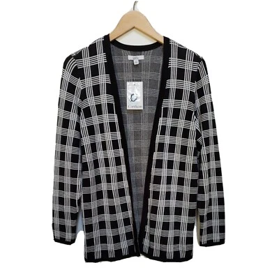 Croft & Barrow Black and White Windowpane Open Cardigan Women's Sz M Petite NWT - Image 1 of 4