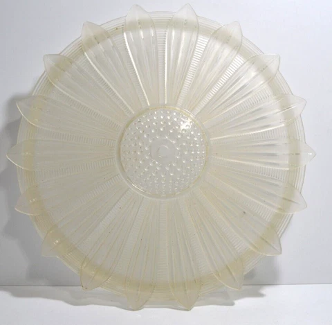 Antique Art Deco Floral Sunflower Cast Glass 1940s Semi Flush Shade Cover Mount Cover