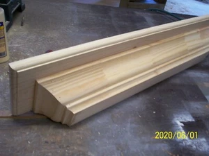 SOLID PINE 36X6X4 INCH FLOATING WALL SHELF, SCONCE, NO SKIRT, 4 INCH CROWN MOLD - Picture 1 of 12