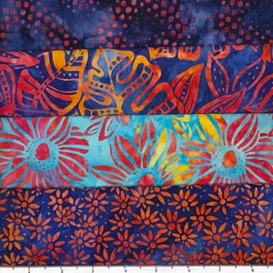 Lot of (4) 1 Yard Cuts 100% Cotton Quilting Batik Fabric Orange Blue Red 652 - Picture 1 of 2