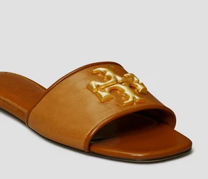 NIB TORY BURCH $298 ELEANOR BOURBON BROWN SLIDE SANDAL SHOE/Sz 7.5 - Picture 1 of 4