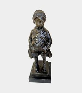 "Antigua estatuilla de bronce de bolsillo para manos de niño de 8"" estatua escultura decoración base de mármol" - Imagen 1 de 16