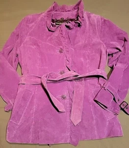 Pamela McCoy Women's Sz MED Couture Ruffle Sude Leather Jacket Belted Vineyard - Picture 1 of 15
