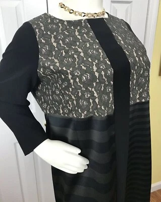 НОВЫЙ С ЯРЛЫКАМИ MARINA RINALDI BLOOMINGDALES МУЛЬТИ DISPARI ПОЛОСКИ/КРУЖЕВНОЙ ОБОЛОЧКА ПЛАТЬЕ SZ 22  - Изображение 1 из 4