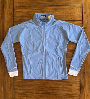 Jaqueta de golfe Golftini Cornflower azul zíper completo pequena náilon furos elásticos para polegar - Imagem 1 de 4