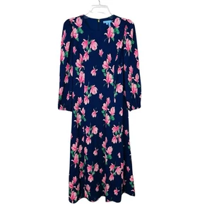 Draper James Matilda Kleid Größe 6 Rundhalsausschnitt blau rosa Blumen Midi - Bild 1 von 17