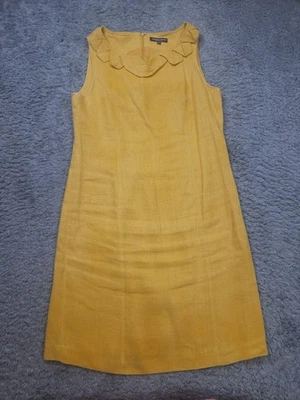 Vestido Adrienne Vittadini Mujer 10 Amarillo Lino Volantes Sin Mangas Vaina Midi Foto 1 de 4