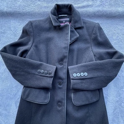 Chaqueta de vestir Anne Klein para mujer negra trinchera larga de lana estructurada abrigo de vestir Foto 1 de 4