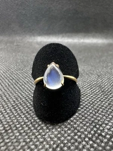 18k Solid Yellow Gold Blue Flash Moonstone Cabochon Ring size 6 - Picture 1 of 5