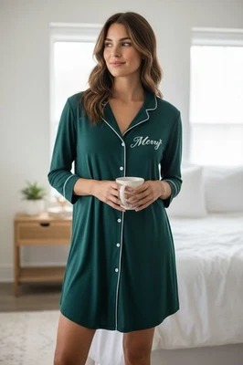 Camisón Charter Club para mujer grande verde feliz Navidad vacaciones  Foto 1 de 4