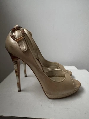 Zapatos de tacón alto CASADEI talla 9 cuero tostado zapatos de tacón de aguja punta abierta zapatos de lujo Foto 1 de 4